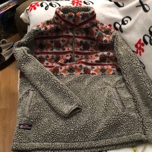 Simply Southern Sherpa Pullover - Gray and Floral